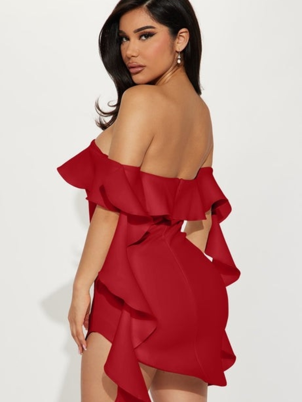 Off-Shoulder Red Ruffle Mini Dress - Picture 3 of 3